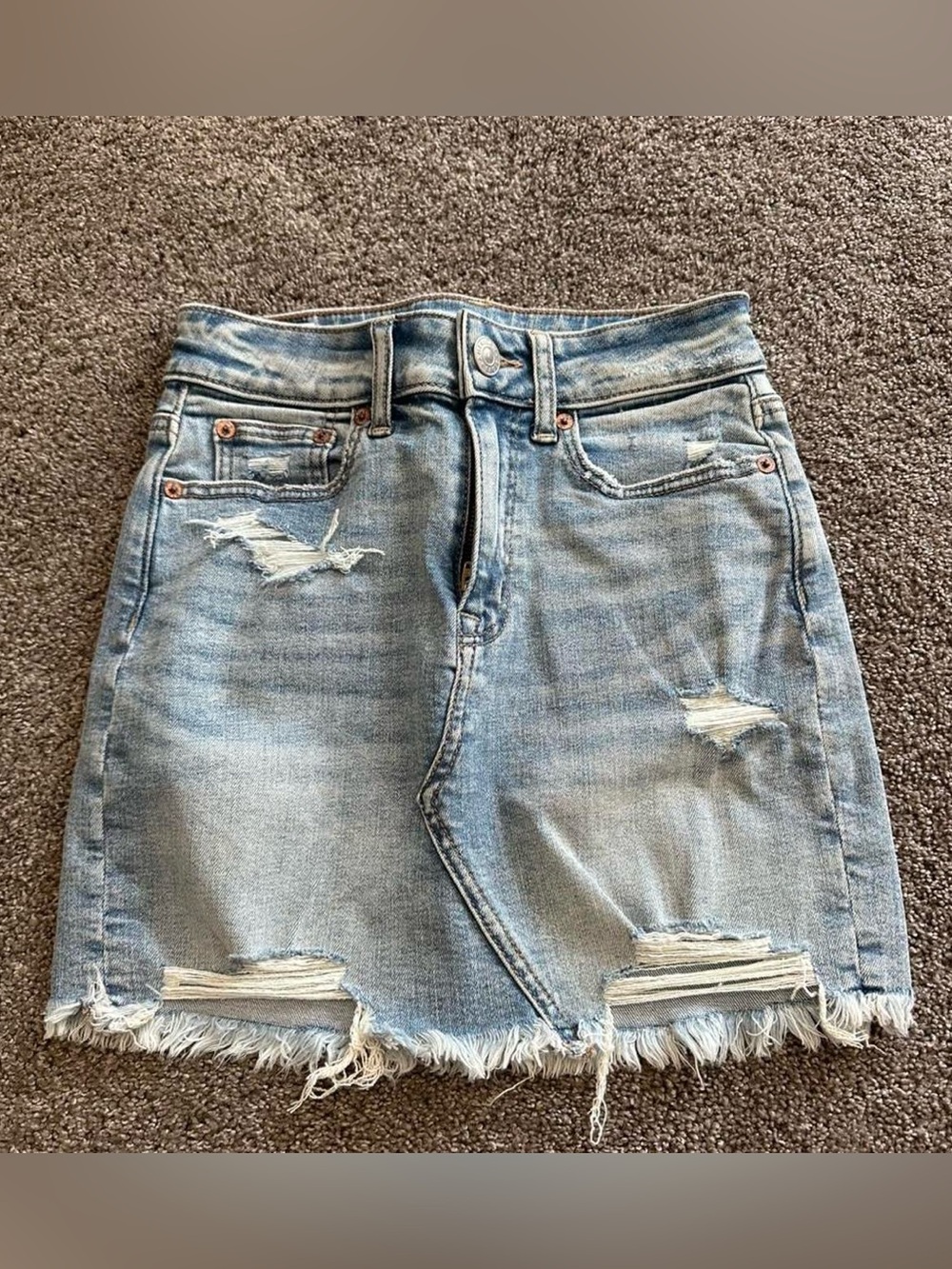 American Eagle Outfitters Distressed Light Blue Denim Skirt
